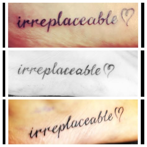 My Tattoo, My Best-friend's & My Younger Sisters Tattoo :) The Bond We Share & The Lives We Lead are Unlike ALL Others, Truly Irreplaceable <3 Irreplaceable Tattoo, Sister Symbol, Sister Tats, Tattoo Sister, Font Idea, Sister Tat, Cousin Tattoos, Sisters Tattoo, Bestie Tattoo