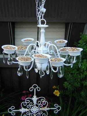 Repurpose an old chandelier as a bird feeder. | 41 Cheap And Easy Backyard DIYs You Must Do This Summer