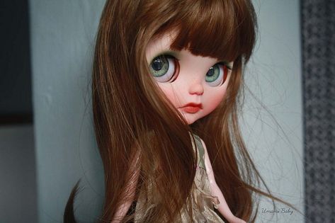 Blythe Doll Brunette Brown Eyes, Blythe Doll Pfp Brown Hair, Blythe Dolls Green Eyes, Blythe Doll Brown Hair Green Eyes, Blythe Doll Brown Hair, Freckles Redhead, Redhead Brunette, Blythe Bebek, Brunette Green Eyes