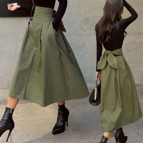 Lasaky - Tricolor Midi Skirt with Exquisite Butterfly Bow and Slim Fit Waist - Statement A-line Skirt Rok Outfit, Long Skirt Fashion, Umbrella Designs, Linnet, Skirt Long, 가을 패션, Types Of Skirts, Looks Vintage, Outfit Casual