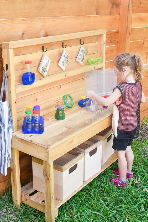 DIY Outdoor Science Discovery Center - Our Handcrafted Life Outdoor Science, Science Discovery, Outdoor Play Space, Christmas Presents For Kids, Diy Christmas Presents, Tool Bench, Outdoor Kitchen Appliances, Outdoor Play Area, Patio Tiles