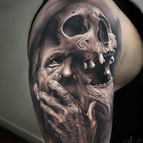 Arlo Tattoo, Unbelievable Tattoos, Arlo Dicristina, Skulls Tattoo, Horror Tattoos, Zombie Tattoos, Skull Sleeve Tattoos, Skull Sleeve, Evil Tattoos