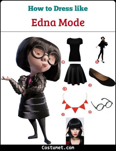 Edna Costume Diy, Edna Incredibles Costume, Edna Mode Costume Diy, Costume Character Ideas Women, Edna Halloween Costume, Edna Mode Dress To Impress, Mrs Incredible Costume Diy, Edna Mode Cosplay, Halloween Costume Black Skirt