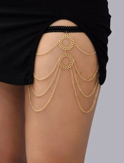 Thigh Accessories, Thigh Jewelry, Body Jewelry Diy, Leg Jewelry, Thigh Garter, Sun Ring, Thigh Chain, Gold Body Chain, Body Accessories