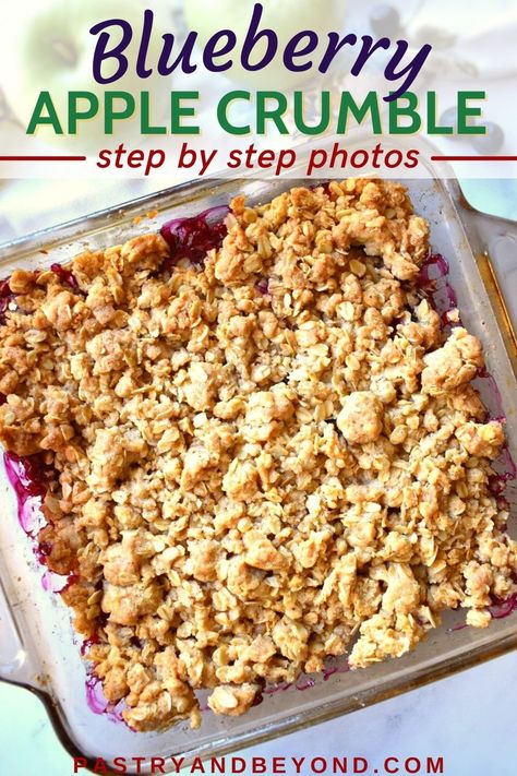 This apple and blueberry crumble recipe is so delicious with tart apples and juicy berries. This simple crumble is so easy to make as well! You can serve this dessert with vanilla ice cream. Crumble Recipe Easy, Blueberry Apple Crisp, Apple Blueberry Recipes, Fruit Crumble Topping, Blueberry Apple Cobbler, Apple Berry Crumble, Blueberry Apple Pie, Blueberry And Apple Recipes, Blueberry Apple Recipes