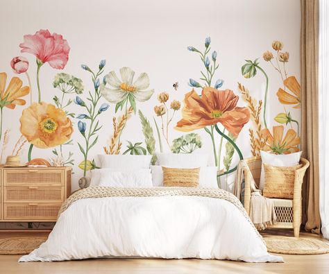 Wild Flowers Wall Mural Removable wallpaper, available in traditional paste-the-wall wallpaper and self-adhesive peel and stick wall fabric. See the information below to choose the best for your project! ✿ Available Sizes ✿ Our Murals ship in Panels, so the number of panels will depend on the area you need to cover. Each panel is 24" | 61 cm wide.  ✦ Standard Mural Sizes ✦ Mural repeats every 6 drops, let us know if you need a customised size. * Sample 24" x 11" | 61 cm x 28 cm * 2 Drops: w 48" Mural Garden, Wildflower Mural, Flowers Mural, Flowers Wall Mural, Floral Mural, Flowers Nursery, Stripped Wall, Flower Mural, Backsplash Panels