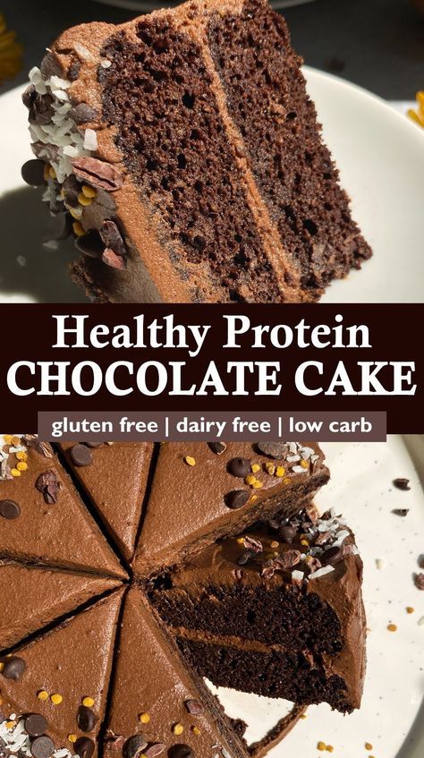 Protein Powder Cake Recipe, Protein Chocolate Cake, Butter Chocolate Frosting, Protein Powder Cake, Protein Cake Recipe, Cake Gluten Free Dairy Free, Grain Free Meals, Protein Frosting, Chocolate Cake Gluten Free