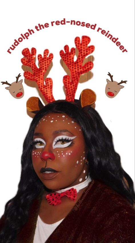 rudolph the red-nosed reindeer makeup look Rudolph Makeup, Reindeer Makeup, Deer Makeup, Holiday Makeup Looks, Christmas Challenge, Kids Makeup, Stage Makeup, Holiday Makeup, Christmas Makeup