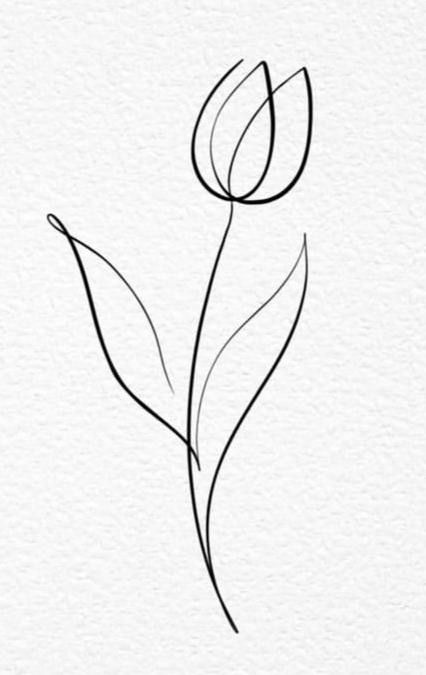 Easy To Draw Tattoos Simple, Mini Flower Tattoos For Women, Floral Tattoo Outline, Easy Tattoos For Beginners Simple, Big Simple Tattoos, Simple Tulip Drawing, Simple Flower Tattoo Outline, Tulips Tattoo, Flower Outline Tattoo