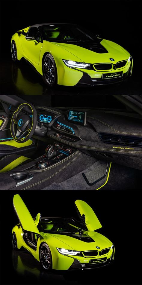 BMW i8 Roadster LimeLight Edition Is A One-Off Special By Alcantara. Bright green paint with lashings of Alcantara are an interesting combo. Bmw I8 Custom, I8 Bmw, Bmw I8 Roadster, I8 Roadster, Bmw Custom, Bmw Tuning, Custom Bmw, Bmw Motors, Bmw Love