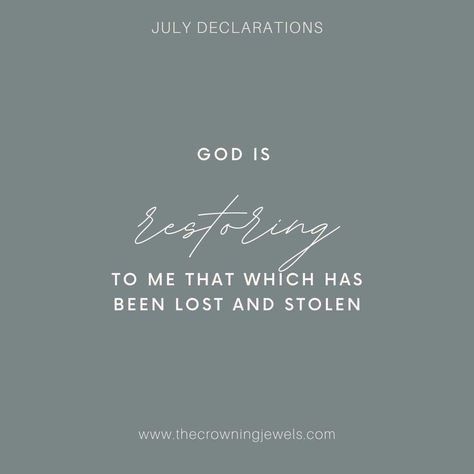 Declare this over yourself: "God is restoring to me that which has been lost and stolen." The enemy may come to steal but God brings life and life abundant. Watch for lost things to be found!! Restoration Quotes God, God Will Restore What Was Lost, God Restores Quotes, Restoration Quotes, God Restores, God Will Restore, Lost Things, But God, Biblical Inspiration