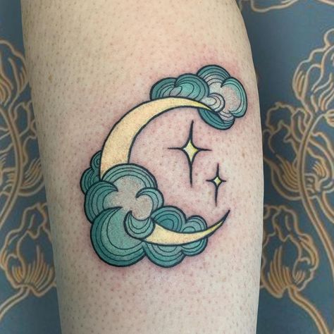 Tattoo Para, Traditonal Tattoo, Cloud Tattoo Design, Celestial Tattoo, Astrology Tattoo, Surreal Tattoo, App Filter, Tattoos Men, Crescent Moon Tattoo