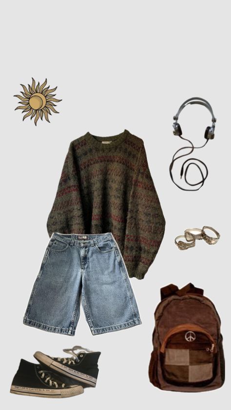 Goblincore outfit inspo 🤭🤭🤭 #goblincore #grandpasweater #jorts #sun #converse #iamabaldman #fyp #outfitinspo #vintage #beauty #vibes #wallpaper #outfitinspiration #f4f Goblincore Outfits, Beauty Vibes, Vibes Wallpaper, Earthy Outfits, Outfit Layout, Swaggy Outfits, Alternative Outfits, Vintage Beauty, Dream Clothes