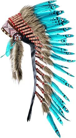 Novum Crafts Feather Headdress | Native American Indian Inspired | Choose Color Headdress Art, Chiefs Headdress, Native American Feathers, Native American Headdress, Indian Headdress, Red Indian, Craft Images, Blue Tips, Native American Crafts