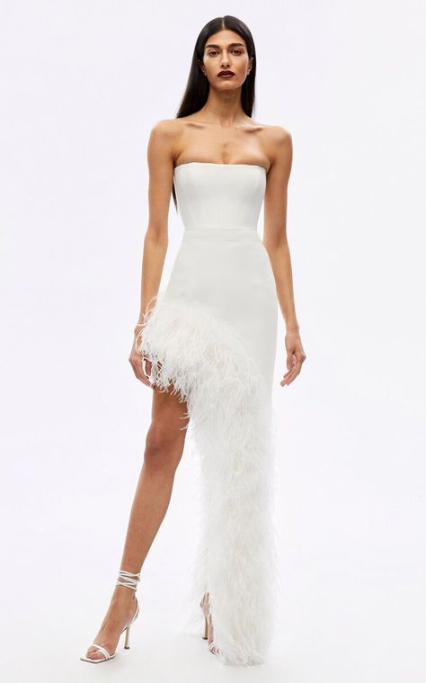 Giselle Feather-Trimmed Asymmetric Dress By New Arrivals | Moda Operandi Rich Women Outfits, Pre Fall 2023, Classy Prom Dresses, Asymmetric Dress, Long Frocks, Dream Wedding Ideas Dresses, Column Dress, Bridal Inspo, Feather Dress