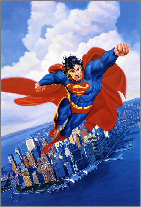 Stephen Youll (b.1965) — Superman,   1990's (1120x1650) Superman Reference, Superman Flying, Comic Superman, Superman Artwork, Action Comics 1, Science Fiction Artwork, Superman Family, Dc Comics Heroes, Superman Art