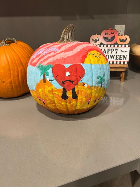 Bad Bunny 

un verano sin ti
Pumpkin Painting Ideas Bad Bunny Pumpkin Carving, Bad Bunny Pumpkin Painting, Bunny Pumpkin Painting, Bad Bunny Pumpkin, Pumpkin Painting Ideas Aesthetic, Aesthetic Pumpkin Painting, Pumpkin Painting Halloween, Bunny Pumpkin, Cute Painted Pumpkin Ideas