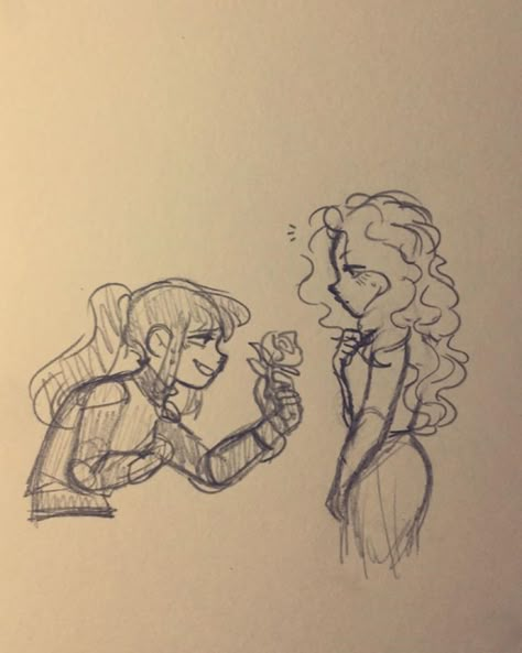 Sapphic Sketch, Person Holding Flowers Drawing Reference, Wlw Sketch, Gay Drawing Sketches, Gay Sketch, Lesbian Art, Cute Doodles Drawings, Arte Sketchbook, Art Poses