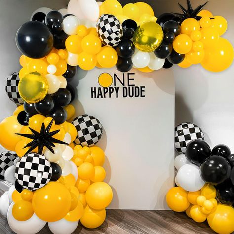 PRICES MAY VARY. [ One Happy Dude Balloons Decorations ] - You will get 136pcs items, including 2pcs 24" black stars foil balloons, 2pcs 18" black white checkered foil balloons, 2pcs 18" gold foil balloons, 3pcs 18" latex balloons, 80pcs 10" latex balloons, 45pcs 5" latex balloons, 1 roll 16ft balloon tape, 1 roll glue dot. [ Perfect One Happy Dude 1st Birthday Decorations ] - We mixed the typical one happy dude theme decorations balck and white checkered foil balloons gold foil balloons black y One Happy Dude Birthday, One Happy Dude, Black White Checkered, 1st Birthday Party, Balloon Garland, Birthday Party Supplies, Birthday Decorations, 1st Birthday, Balloons