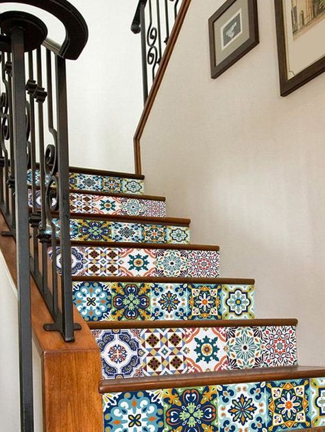 6Pcs Pattern Stair Sticks - Garde Corps Design, Tile Decals Stickers, Tiles Stickers, Stair Decals, Stair Riser Decals, Stair Stickers, Floor Graphics, Stair Riser, Tile Stickers