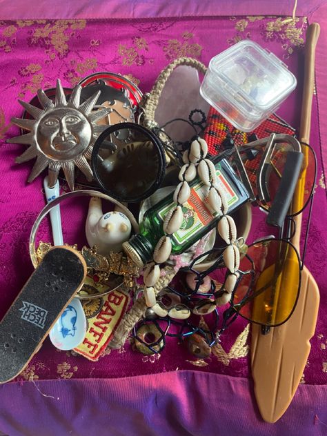 Junk Drawer Jewelry, Junk Drawer Aesthetic, Tech Deck Aesthetic, Junk Aesthetic, Drawer Aesthetic, Trinkets Aesthetic, Collector Aesthetic, Kitsch Jewelry, Kitsch Aesthetic