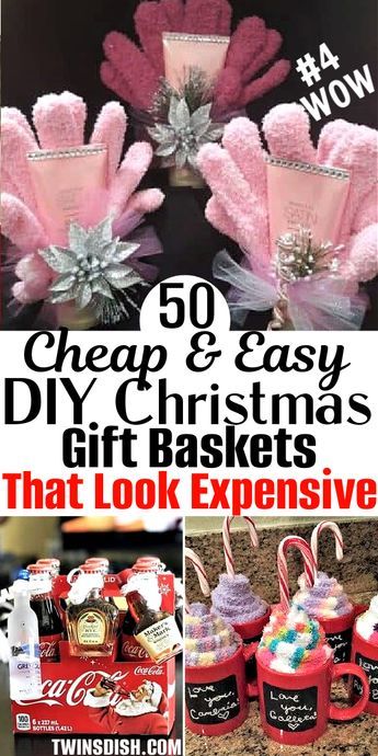 Cheap Christmas gift baskets Diy for couples, families, women, kids, men, teens, and even mom! This gift list includes the best dollar tree ideas for coworkers and teachers too like a spa kit and wine basket that don't look cheap but are! Cheap Christmas Gift Baskets, Diy For Couples, Gift Baskets Diy, Cheap Christmas Gift, Unique Christmas Gifts Diy, Baskets Diy, Girly Christmas Gifts, Homemade Gift Baskets, Christmas Gift Baskets Diy