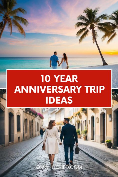 Thinking of the perfect trip to celebrate your 10 year wedding anniversary? We've gathered 7 amazing ideas that will take you and your partner on unforgettable adventures. Picture yourselves wandering cobblestone streets in cute European cities or enjoying breathtaking beach sunrises together. This special decade milestone calls for memories to cherish forever! From cozy mountain retreats to tropical getaways, there's something for everyone. Your dream anniversary awaits—get ready to start planning your algo-You two deserve it! Weekend Anniversary Trip Ideas, 10 Year Anniversary Party Themes, 10 Year Anniversary Trip Ideas, 10year Anniversary Ideas, Best Anniversary Trips, Anniversary Vacation Ideas, 10 Year Anniversary Ideas, 10 Year Wedding Anniversary Ideas, 10 Year Anniversary Trip