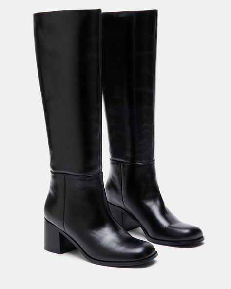 Y’all Black Boots, Knee High Black Boots, Long Black Boots, Black Heeled Boots, Rich Mom, Boots Steve Madden, Digital Wardrobe, High Leather Boots, Black Knee High Boots