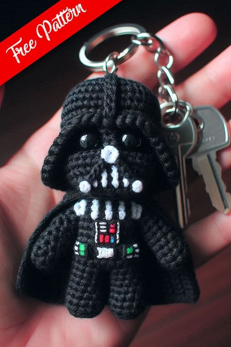 Crochet Darth Vader Keychain Pattern Knitted Star Wars Patterns, Darth Vader Crochet Pattern, Amigurumi Star Wars Free Pattern, Crochet Starwars Amigurumi, Crochet Star Wars Keychain, Crochet Star Wars Amigurumi Free Pattern, Darth Vader Crochet Pattern Free, Crochet Keyring Pattern, Star Wars Gift Ideas Diy