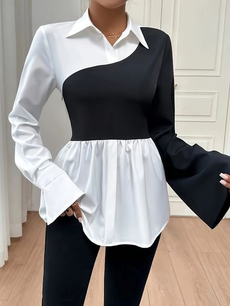 Cooperate Tops For Women, Ropa Upcycling, Chic Dress Classy, Blouse Casual Fashion, Color Block Shirts, Fashion Top Outfits, Stylish Work Attire, Trendy Fashion Tops, Mode Casual