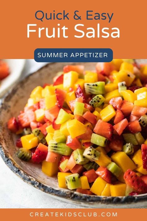 Fruit Salsa has the vibrant flavors of mangoes, kiwis, and strawberries that create a sensational fruit salsa. Summer Salsa Recipes, Fruit Salsa Recipe, Summer Salsa, Fruit Salsa, Cinnamon Chips, Summer Appetizer, All Fruits, Variety Of Fruits, Salsa Recipe