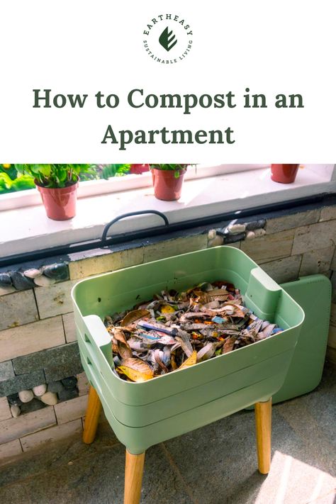 Compost In Kitchen, Apartment Composting Diy, Worm Composting For Beginners, How To Compost In An Apartment, Small Scale Composting, Mini Compost Bin Diy, Apartment Compost, Counter Compost Bin, Eco Activism