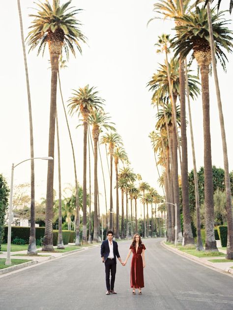 Engagement Photos Tree, Los Angeles Photoshoot, Los Angeles Engagement Photos, Tree Lined Street, Engagement Picture Outfits, Wedding Venue Los Angeles, City Engagement Photos, California Wedding Venues, Engagement Photo Locations