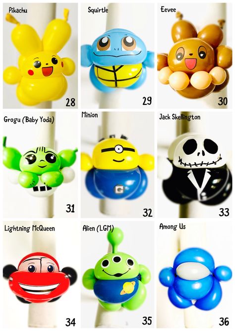 Pokemon Balloon Animals, Balloon Bracelets, Easy Balloon Animals, Balloon Character, Pokemon Balloons, Pokémon Eevee, Yoda Party, Pokemon Themed Party, Among Us Character