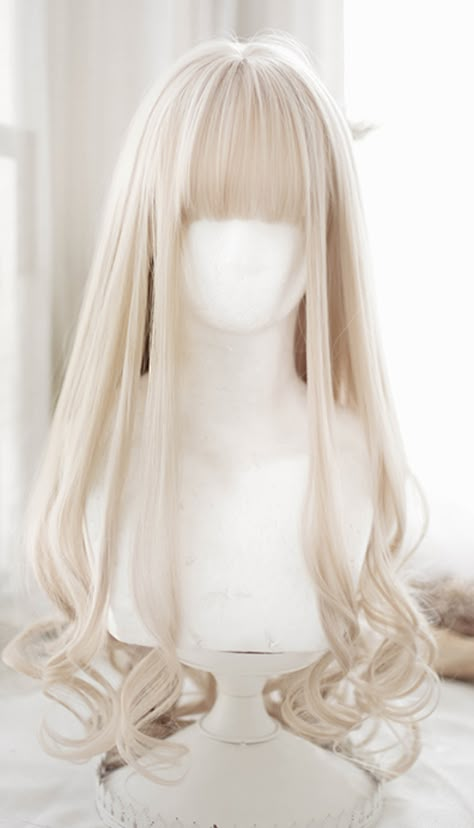 White Hair Half Up Half Down, White Hair Wigs, White Hair Wig, Angelic Hair, Kawaii Wig, Hair Claim, Wigs Cute, Cute Wigs, White Hairstyle