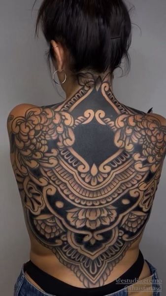 Back Tattoo Full Women, Women Backpiece Tattoo, Ladies Full Back Tattoo, Large Back Piece Tattoo, Mandela Back Tattoos For Women, Full Back Ornamental Tattoo, Female Back Piece Tattoo, Back Tattoos Women Full, Womens Back Piece Tattoo