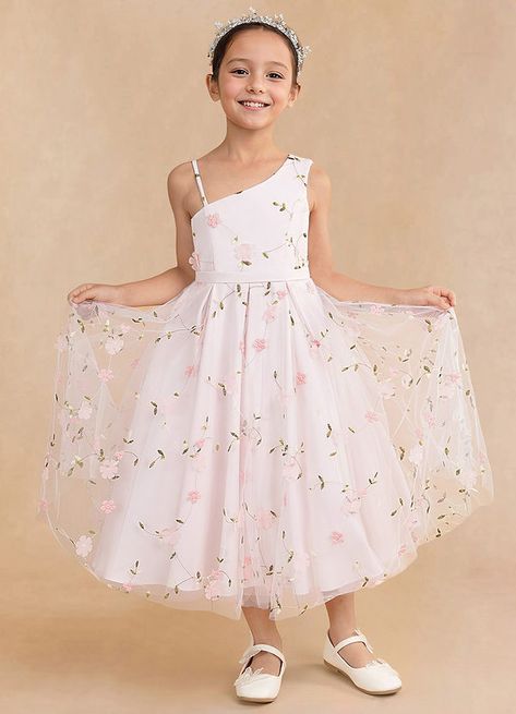 Pastel Flower Girl Dresses, Flower Girl Dresses Floral, Flowers Girl Dresses, Maple Wedding, Girls Beach Dress, Tea Length Flower Girl Dress, Pink Flower Girl, Tea Length Tulle, Pastel Wedding Flowers