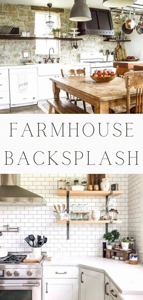 Muted Backsplash Kitchen, Tan And White Backsplash, Easy Farmhouse Backsplash Ideas, Farmstyle Backsplash, Farm Style Backsplash Kitchen, Tile Backsplash With White Countertops, Country Backsplash Farmhouse Style, Kitchen Backsplash Farmhouse Style, Backsplash For Farmhouse Kitchen