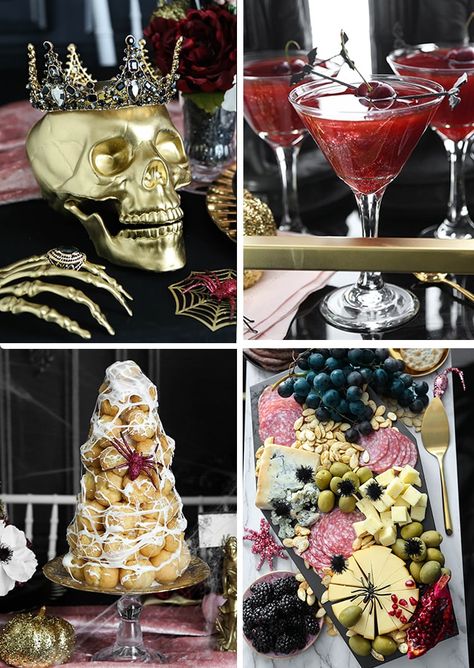 Classy Halloween Food Ideas, Glam Halloween Party Decor, Glam Creepy Halloween Party, Halloween Party Elegant, Black Tie Halloween Party, Ghouls Just Want To Have Fun Party, Extravagant Halloween Party, Classy Halloween Party Food, Upscale Halloween Party