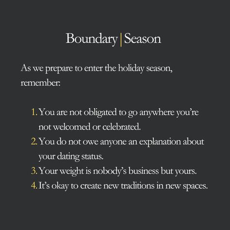 This holiday season, give yourself the gift that keeps on giving... boundaries! 🎁✨ Protect your peace, honor your energy, and prioritize your well-being.   #LawOfAttraction #Manifestation #Wellness #Boundaries #SoftLife #BlackGirlLuxury #PositiveEnergy #Abundance #Charlotte #NC Holiday Boundaries Quotes, Healthy Boundaries Quotes, Holiday Boundaries, Quotes 2025, Boundaries Quotes, Protect Your Peace, Healthy Boundaries, 12 Step, Charlotte Nc