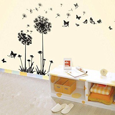 Walplus Wall Stickers Dandelion Removable Self-Adhesive Mural Art Decals Vinyl Home Decoration DIY Living Bedroom Office Décor Wallpaper Kids Room Gift, Black: Amazon.co.uk: Kitchen & Home Dandelion Wall Decal, Wallpaper Kids Room, Dandelion Flowers, Office Wall Decals, Wallpaper Kids, Home Decoration Diy, Interior Wallpaper, Living Bedroom, Flower Wall Stickers