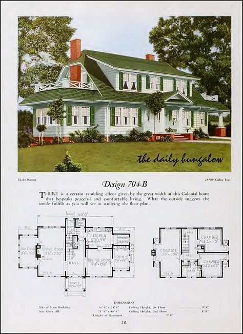 1920::National Plan Service | by Daily Bungalow Dutch Colonial House Plans, Dutch Colonial House, Colonial Revival House, House Plans Colonial, Vintage Floor Plans, Dutch Colonial Homes, Colonial House Plans, Vintage House Plans, Suburban House