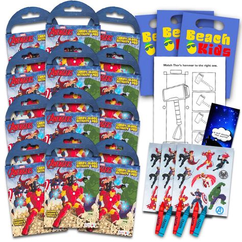 PRICES MAY VARY. Marvel Avengers Party Favors Pack ~ Bundle of 12 Superhero Adventures Play Packs with Stickers, Coloring Books, and Crayons (Avengers Party Supplies). Each pack contains a fun-size Avengers coloring book, 25 Avengers stickers and 4 crayons. Perfect to hand out as Avengers party favors at birthday parties. Featuring Spiderman, Hulk, Thor, Iron Man and other favorite Marvel Heroes. Perfect as Avengers party supplies, party favors, decorations, non-candy Halloween treats, trick or Avengers Party Favors, Marvel Avengers Party, Mens Birthday Party Favors, Iron Man Birthday Party, Avengers Stickers, Marvel Avengers Toys, Marvel Store, Iron Man Birthday, Avengers Coloring