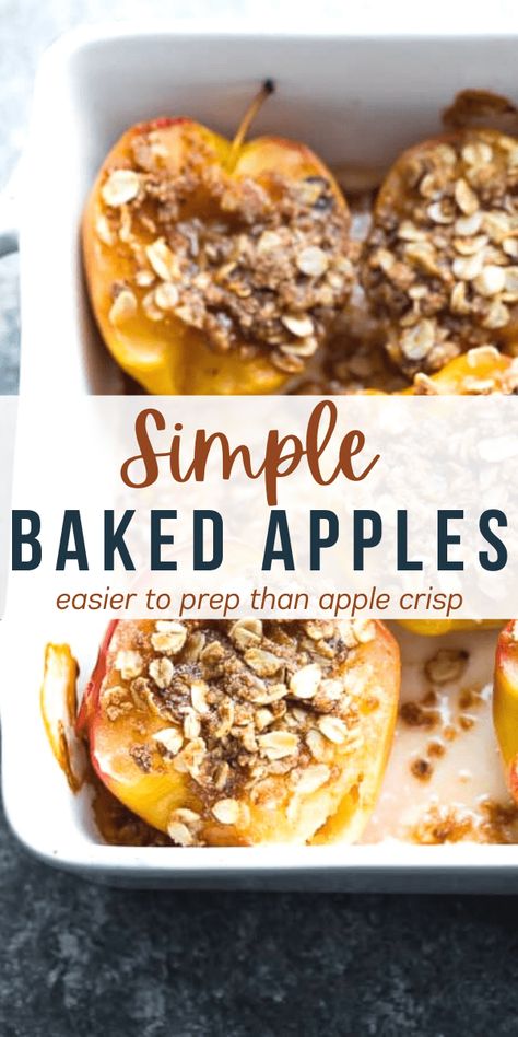 This simple baked apples recipe is gluten-free and refined sugar-free. Made with coconut sugar, coconut oil, cinnamon, and rolled oats - they are simple to prepare and delicious for either breakfast or dessert! Classic Fall Desserts, Baked Apple Recipes, Dessert Aux Fruits, Fall Dessert, Desserts To Make, Baked Apples, Fall Desserts, Healthy Dessert Recipes, Fruit Recipes