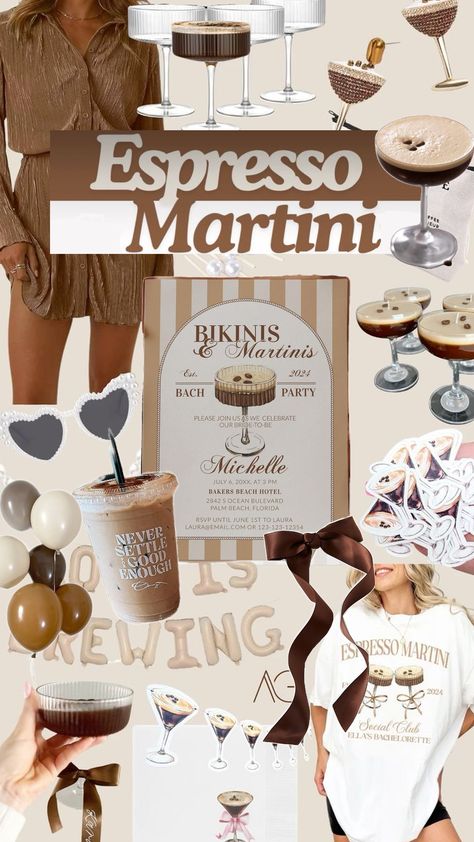 Celebrate milestones in style with our espresso martini party inspo board, perfect for a 30th birthday or bachelorette soiree! Dive into a world of rich brown and classy beige tones as we present a fun interpretation of this classic cocktail through chic decor, delectable treats, and all the essentials for an unforgettable evening. Get ready to toast to the next chapter in the most sophisticated, caffeine-infused way possible. Cheers to the big 3-0 or the upcoming nuptials! 🎉🍸 #EspressoMartiniParty #ClassyCaffeine #MilestoneCelebration Martini Party, 36th Birthday, 32 Birthday, Birthday Ideas For Her, Birthday Club, 31st Birthday, Bachelorette Themes, 26th Birthday, Bachelorette Decorations