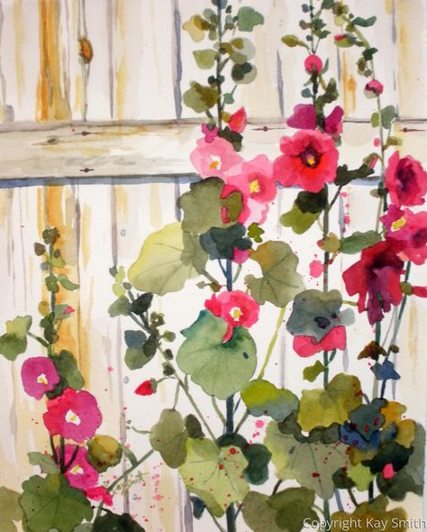 Hollyhocks Painting, Paintings Flowers, Hollyhocks Flowers, Flower Watercolor, 수채화 그림, Watercolor Images, Watercolor Flowers Paintings, Watercolor Inspiration, Watercolor Drawing