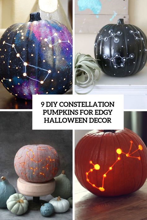 Pumpkin Drilling, Diy Pumpkins Painting, Diy Constellation, Pumpkin Designs Painted, Galaxy Decor, Halloween Pumpkin Diy, Pumpkin Decorating Contest, Diy Galaxy, Halloween Fest