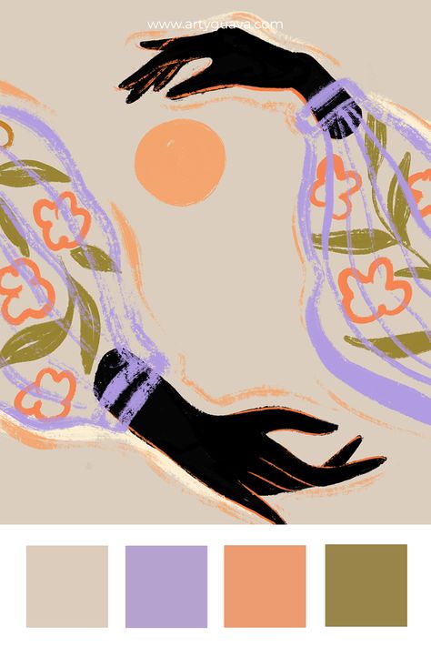 Illustration Limited Color Palette, Artistic Color Palette, Yoga Colour Palette, Spring 2024 Color Palette, Nature Palette Color, Illustration Colour Palette, 2024 Art Trends, Limited Color Palette Illustration, Colour Pallets Inspiration