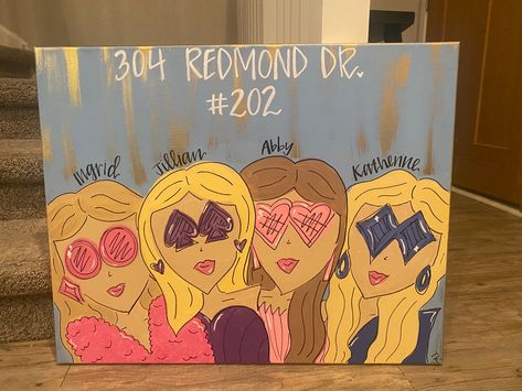 Roommate Canvas Painting, Cute College Canvas Paintings, College Apartment Door Signs, College House Paintings, Roommate Painting Ideas, Roommate Signs, Dorm Room Canvas Painting Ideas, Roommate Decor Ideas, College Apartment Painting