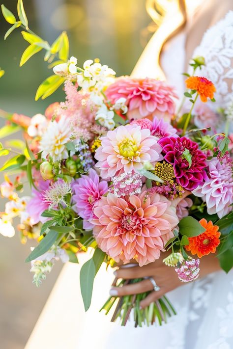 Looking for the perfect summer wedding bouquet? Our list of 90+ show-stopping flowers is sure to inspire you. Discover a variety of styles and colors that will make your wedding day unforgettable. Click to see the full list and get inspired! Wedding Bouquets Bride Summer, Wedding Flowers Tulips Bouquet, 6 Flower Bouquet, Colorful Spring Wedding Bouquets, Bouquet Wedding Spring, Types Of Spring Flowers, Summer Flower Bouquet Wedding, Wedding Flowers July, Dalia Flower Wedding Bridal Bouquets